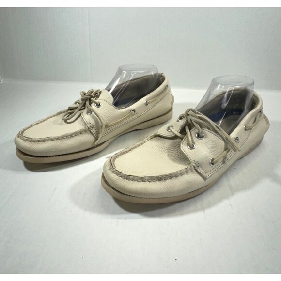 Sperry men's Shoes10M top sider beige leather boat shoes Authentic Original 2-ey - Picture 12 of 16